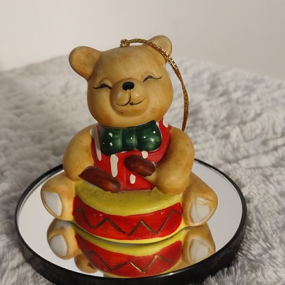 Ceramic Drummer Boy Bear Christmas Ornament